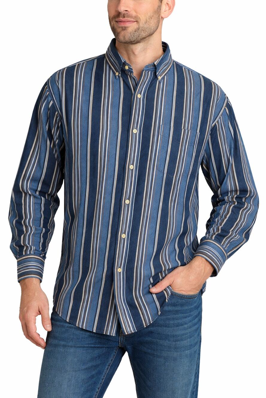 Vintage 00's Faded Glory Blue Striped Button-Down Shirt Men's Small Long Sleeve